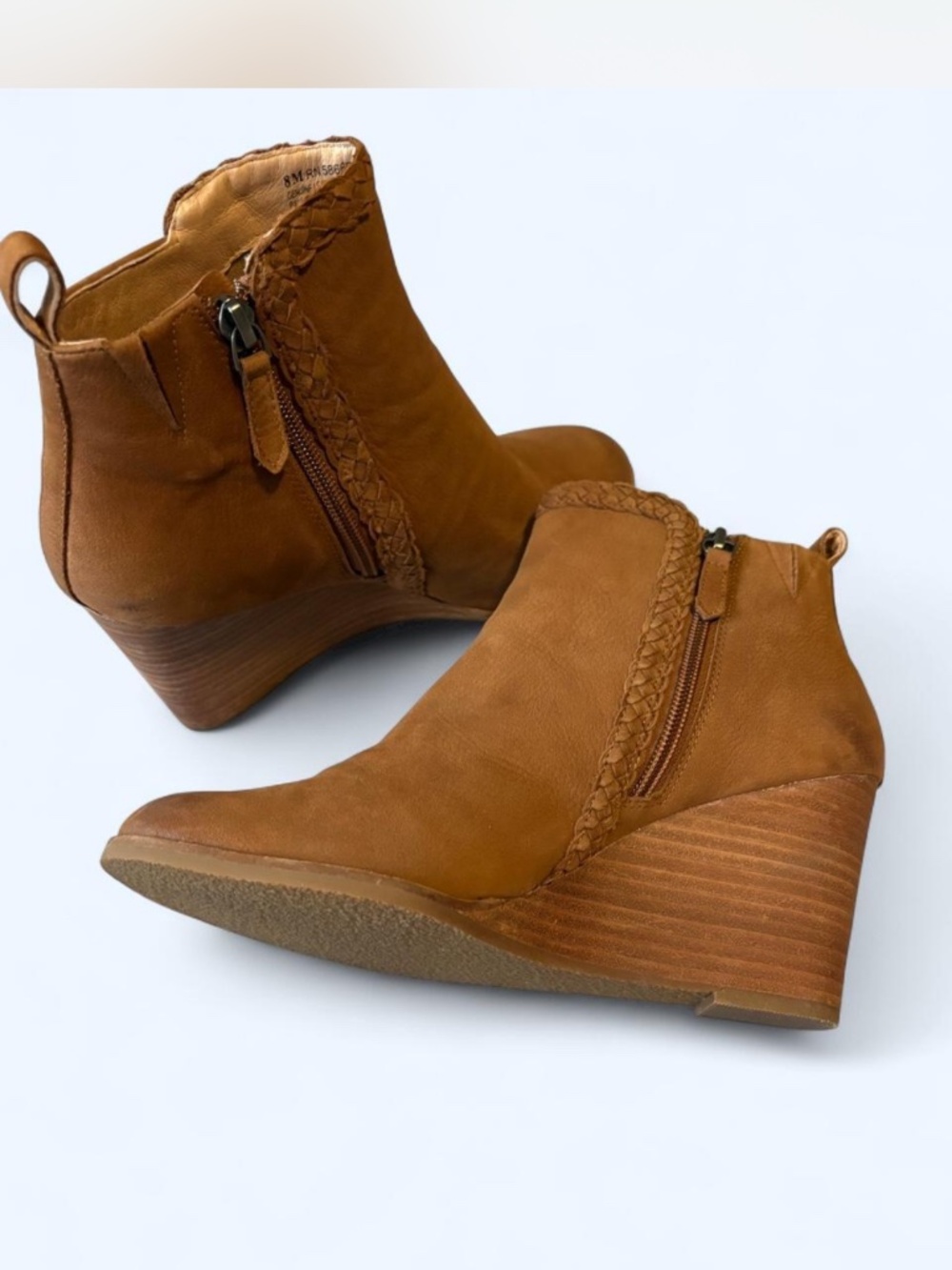 Caslon Tan Leather Braided Wedge Ankle Boots